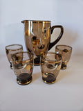 Vintage 5 Pc Amber Glass Lemonade Set with 4 Glasses
