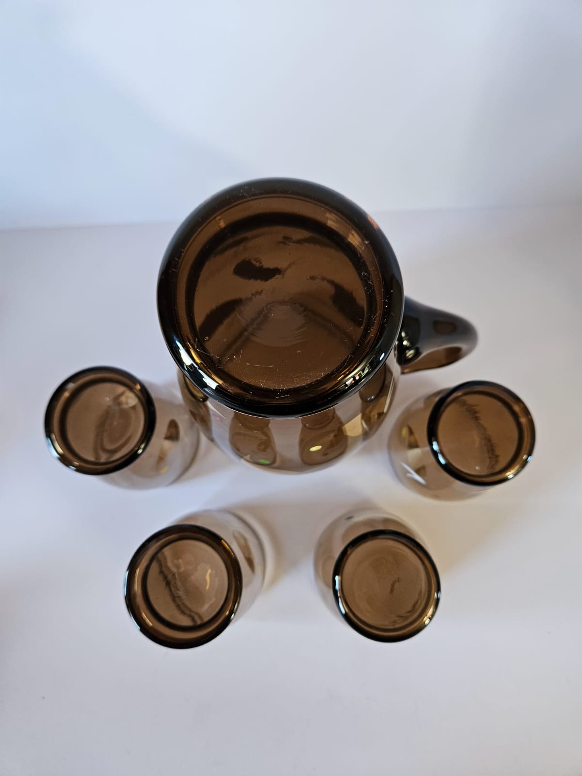 Vintage 5 Pc Amber Glass Lemonade Set with 4 Glasses