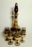 Vintage Amber Decanter Set with 6 Glasses Bohemia Crystal Czechoslovakia