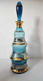 Vintage Bohemian Czech Aqua Gold Trim Glass Decanter set w/4 Glasses