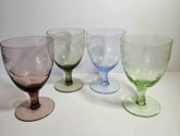 4 x Harlequin Short Stemmed Wine / Water Glasses with Etched Floral Pattern