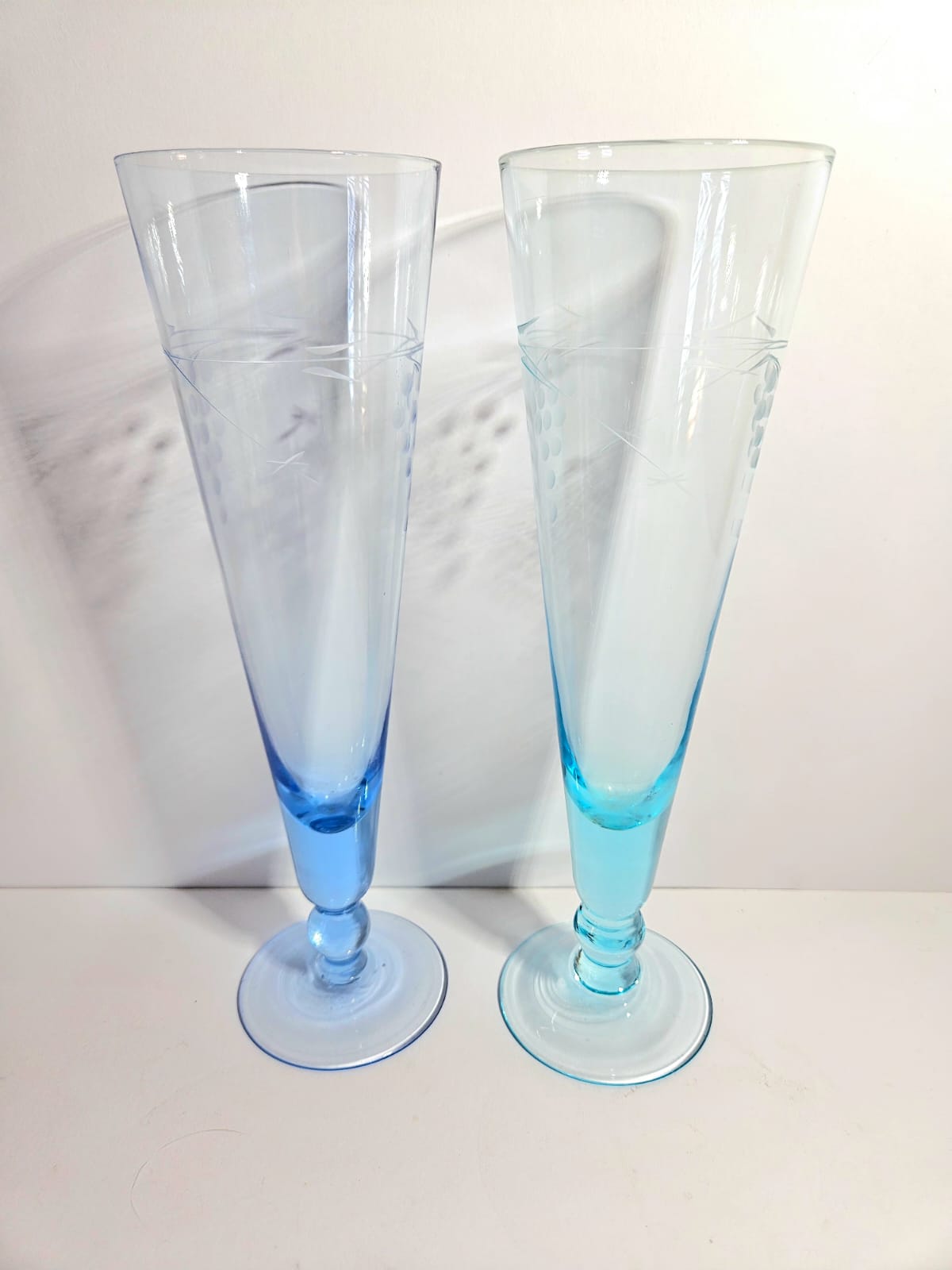 1950s Harlequin Etched Champagne Flutes (6)