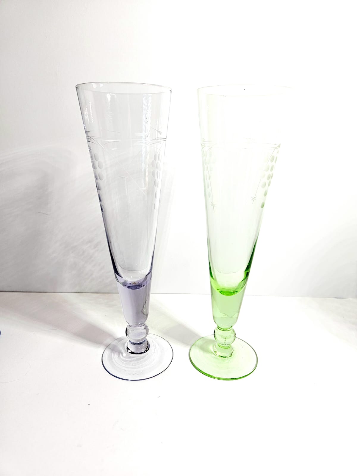 1950s Harlequin Etched Champagne Flutes (6)