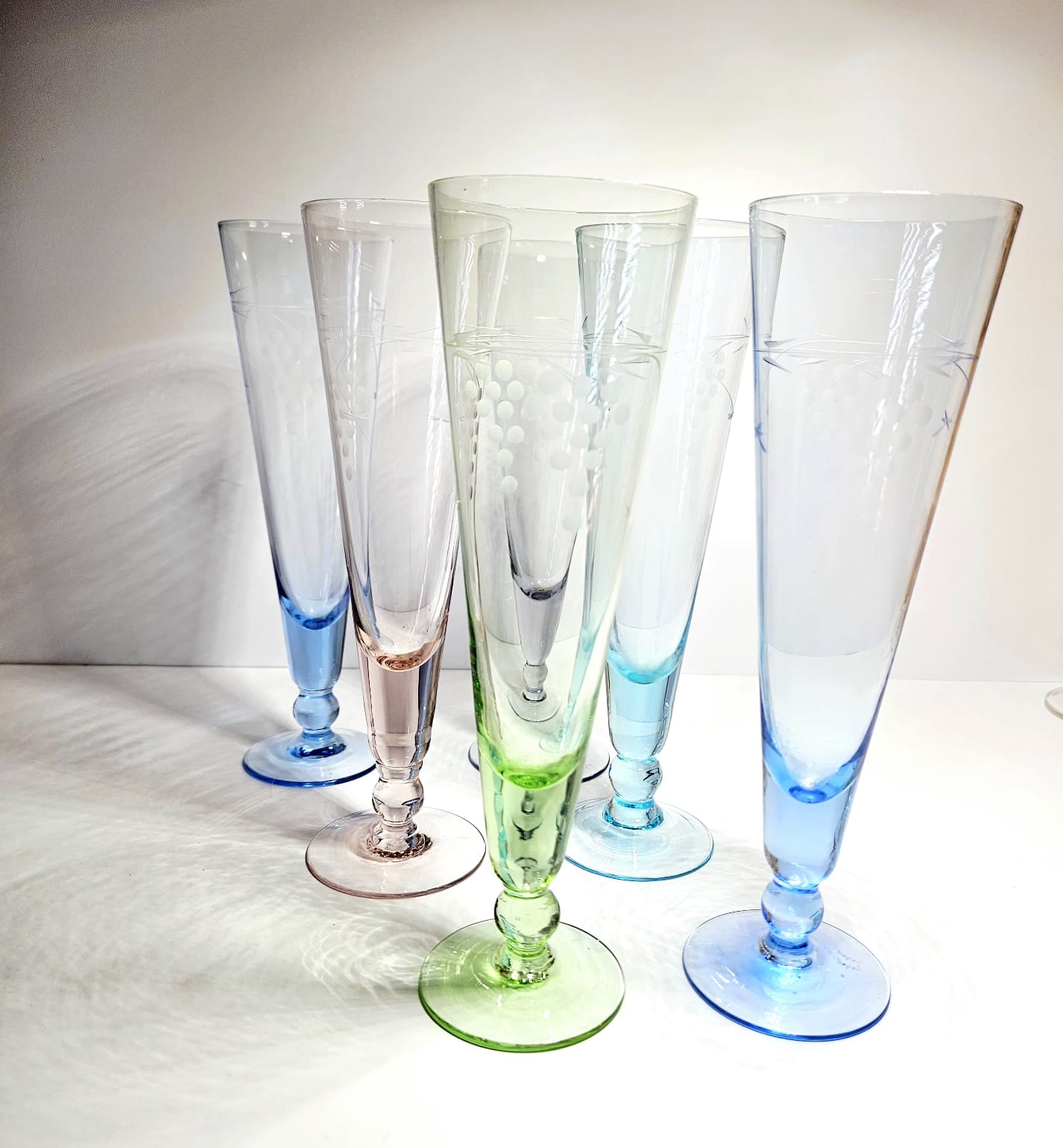 1950s Harlequin Etched Champagne Flutes (6)