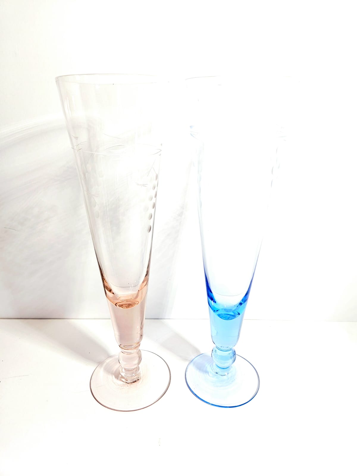 1950s Harlequin Etched Champagne Flutes (6)