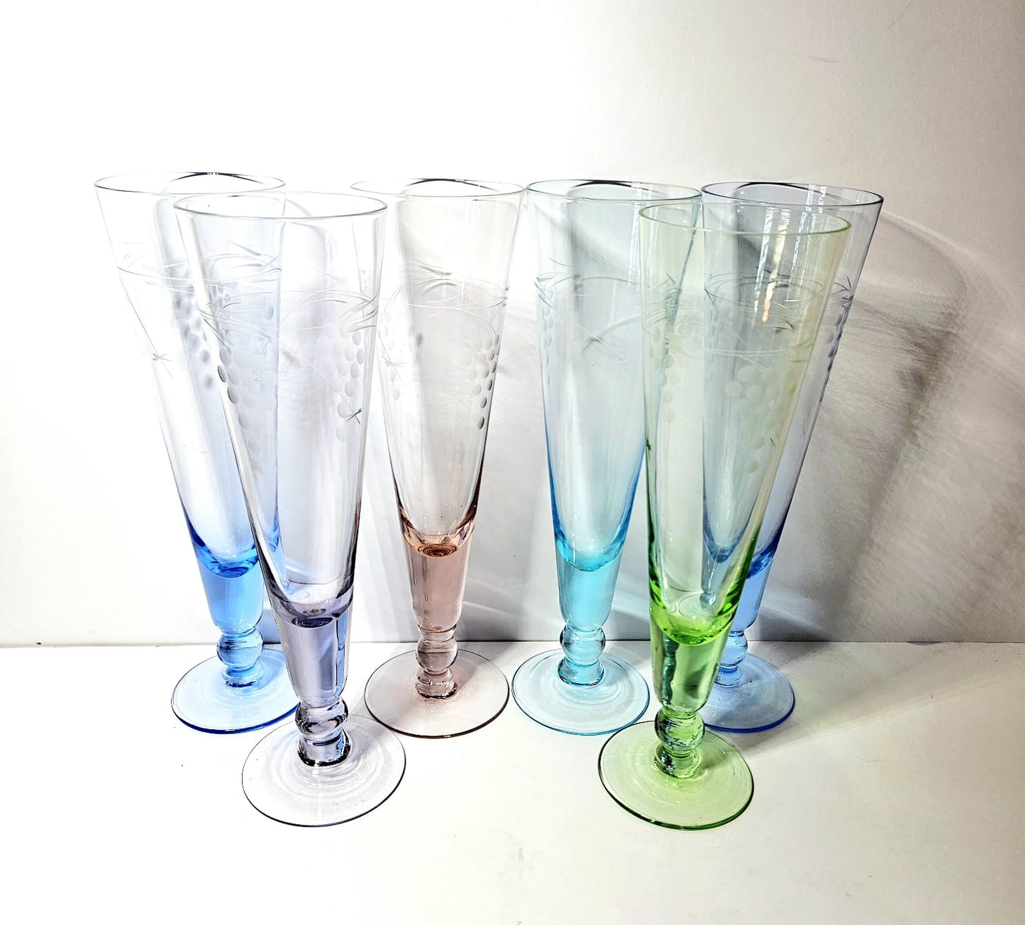 1950s Harlequin Etched Champagne Flutes (6)