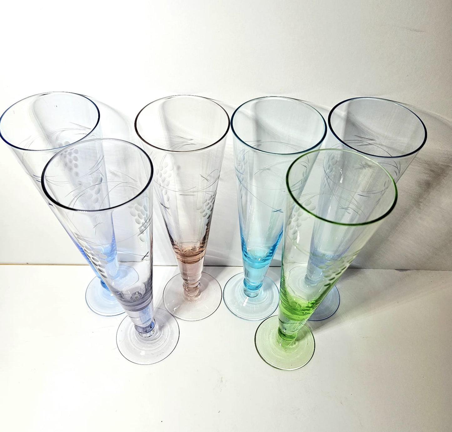 1950s Harlequin Etched Champagne Flutes (6)