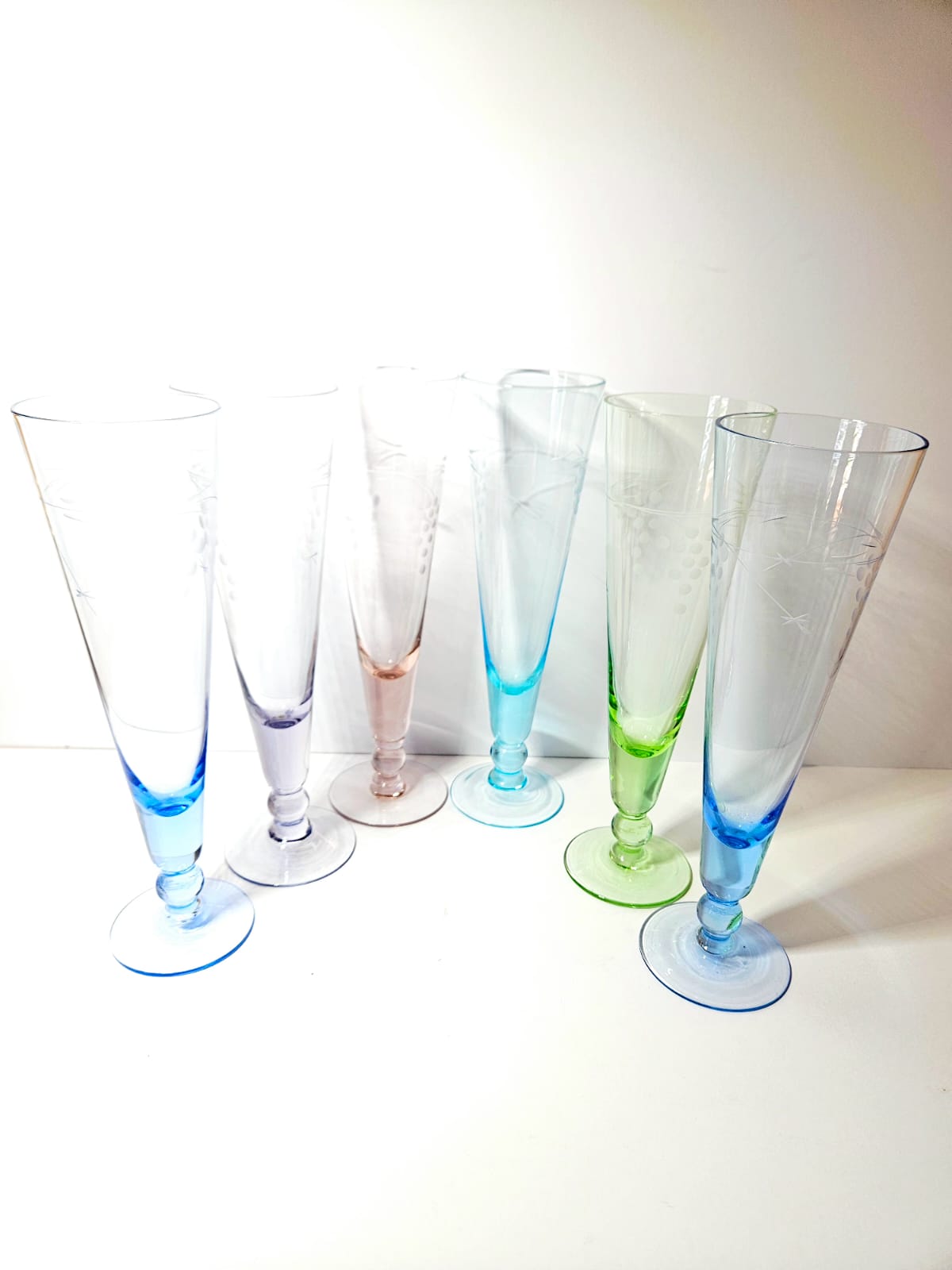 1950s Harlequin Etched Champagne Flutes (6)