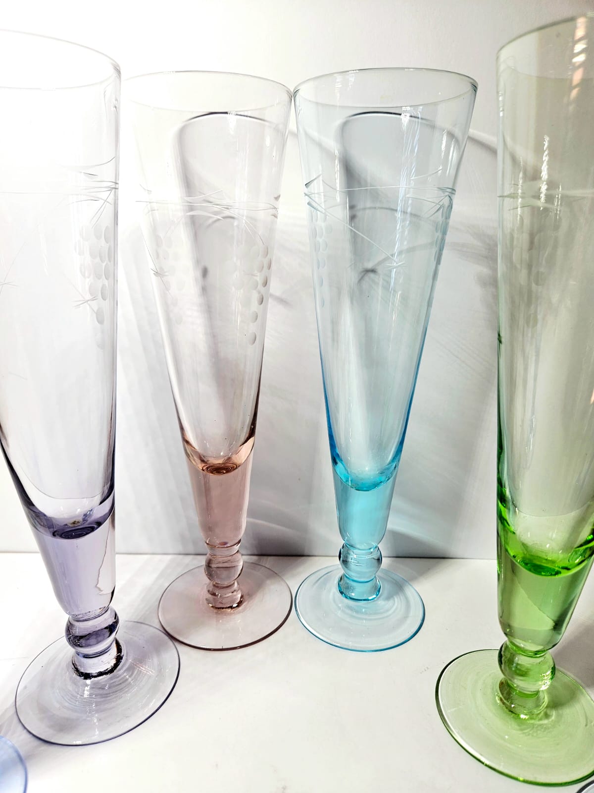 1950s Harlequin Etched Champagne Flutes (6)