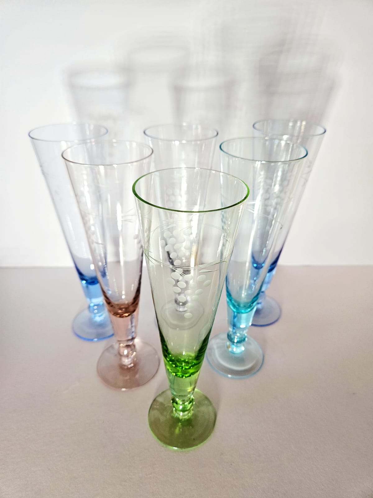 1950s Harlequin Etched Champagne Flutes (6)