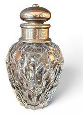 Antique Art Deco facetted glass scent bottle, Sterling silver lid.