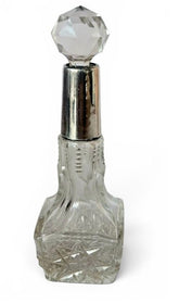 Cut Glass Antique Perfume Bottle with Hallmarked Sterling Silver band c.1900