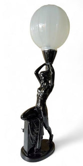 Art Deco Black Glossy Ceramic Nude Feminine Form Table Lamp, c.1960s