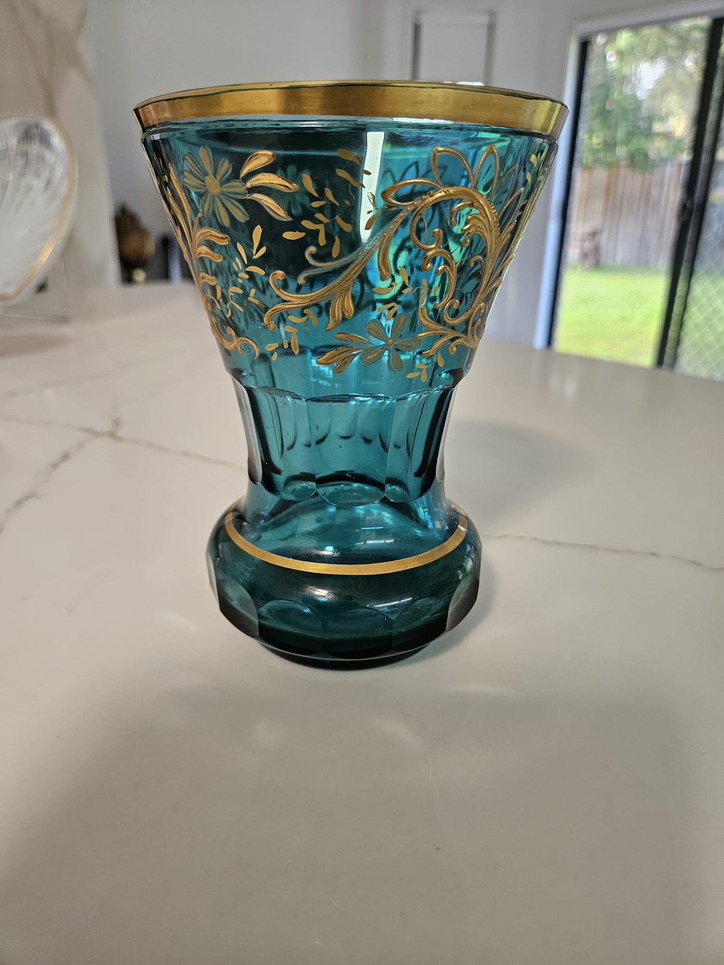Bohemian Decorated Cut Crystal Vase - Antique Circa 1860-1880