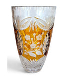 Large Bohemian Huta Szkła Julia amber-overlay cut-to clear crystal Vase c. 1960