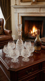 Six Antique Cut crystal Bohemia brandy snifter "Paris cut" with Decanter, C 1920