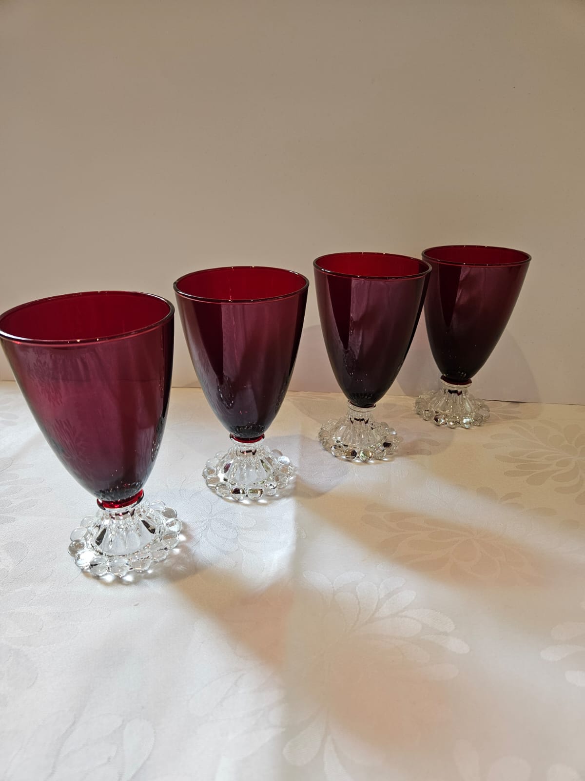 4 x Vintage Ruby Red wine goblets by Anchor Hocking