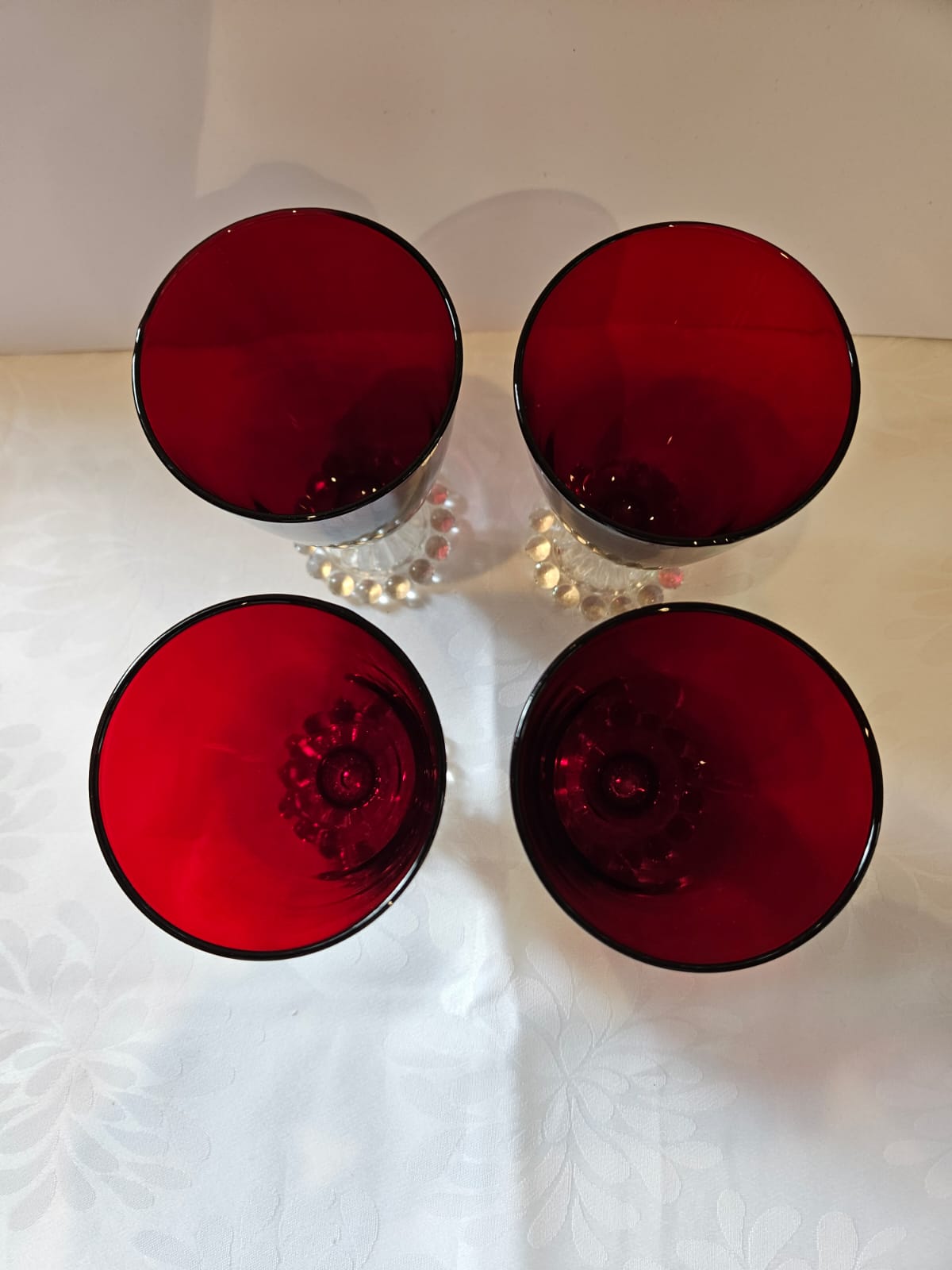 4 x Vintage Ruby Red wine goblets by Anchor Hocking