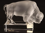 Lalique France Frosted Crystal Bison, paperweight figure #1196