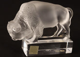 Lalique France Frosted Crystal Bison, paperweight figure #1196