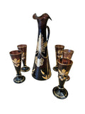 Burgundy hand painted glass liqueur set circa 1920