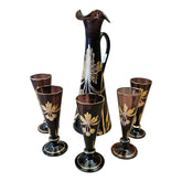 Service à liqueur en verre de Bourgogne peint à la main, vers 1920