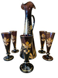 Burgundy hand painted glass liqueur set circa 1920