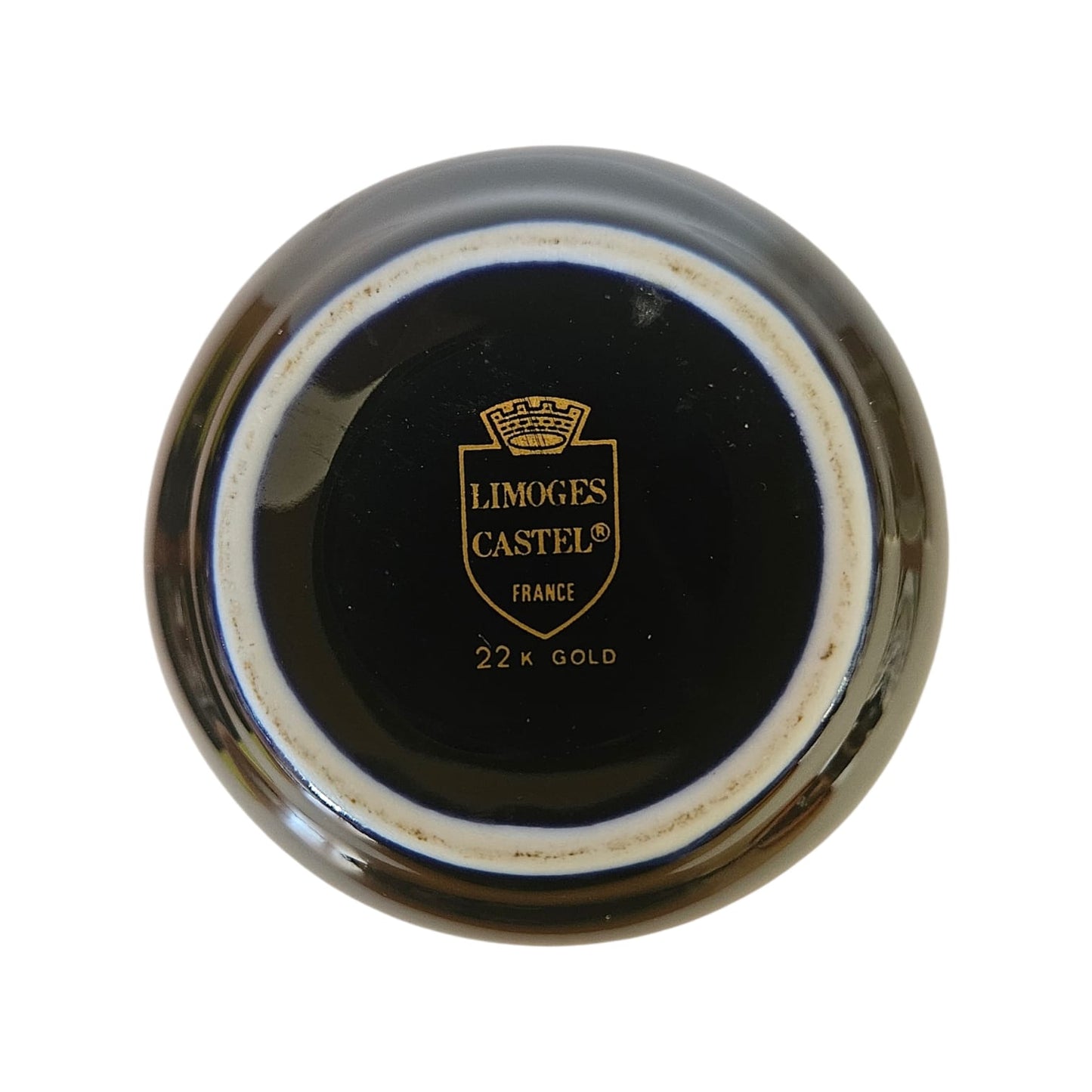 Limoges Castel Cobalt Blue Vase-22k Gold Trim - Bows and Roses