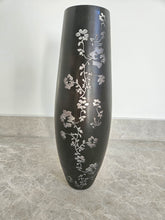 Art Nouveau Hand Blown Tall Burgundy Vase with etched cherry blossoms.