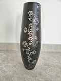 Art Nouveau Hand Blown Tall Burgundy Vase with etched cherry blossoms.