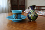 Antique Blue Peking Opaline glass teacup and small cloisonne Vase