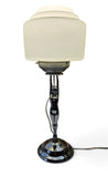 Art Deco "DIANE" Lamp, Chrome base w/ large cream stepped glass shade c1930s
