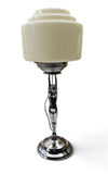 Art Deco "DIANE" Lamp, Chrome base w/ large cream stepped glass shade c1930s