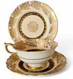 Paragon Double Warrant Bone China Trio - Cobalt Blue and Gold scrolls & Flowers