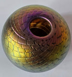 COLIN HEANEY Blue and Yellow Iridescent Art Glass Vase, Artist Signed CBHG 89