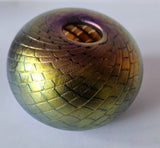 COLIN HEANEY Blue and Yellow Iridescent Art Glass Vase, Artist Signed CBHG 89