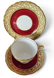 Aynsley Bone China Tea Trio Crimson & Gold Floral Pattern England c1952–1963