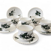 5 x Vintage Crown Fenton Lily of the Valley Duos, and sugar bowl