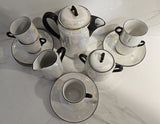 Antique Czech 13 pcs Coffee Set Pearl White Iridescent Lustre with Black Trims