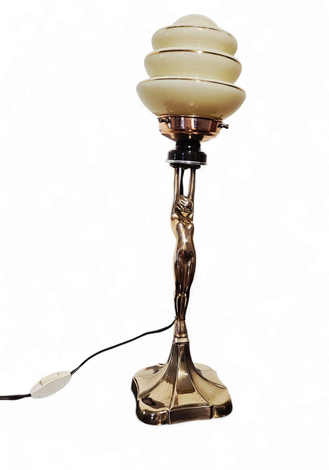 Art Deco 'Diane' copper and brass lamp with beehive shade circa 1930s
