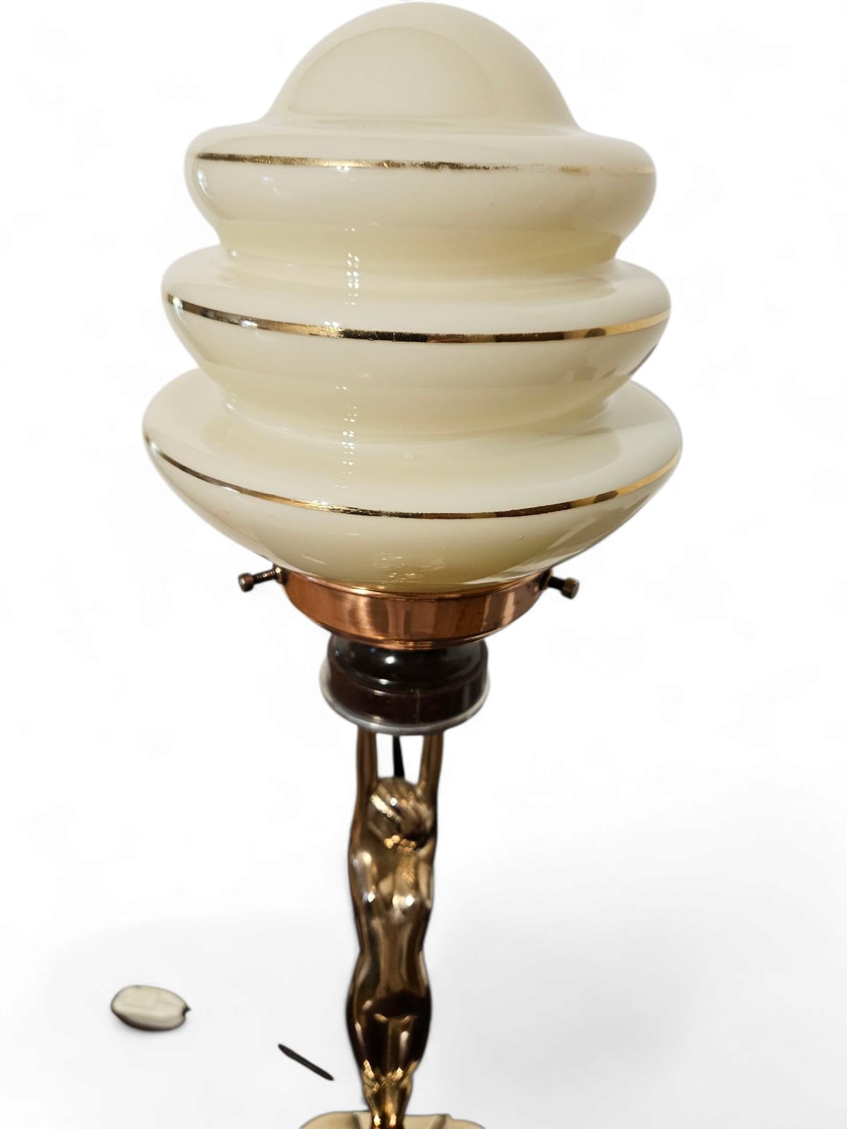 Art Deco 'Diane' copper and brass lamp with beehive shade circa 1930s