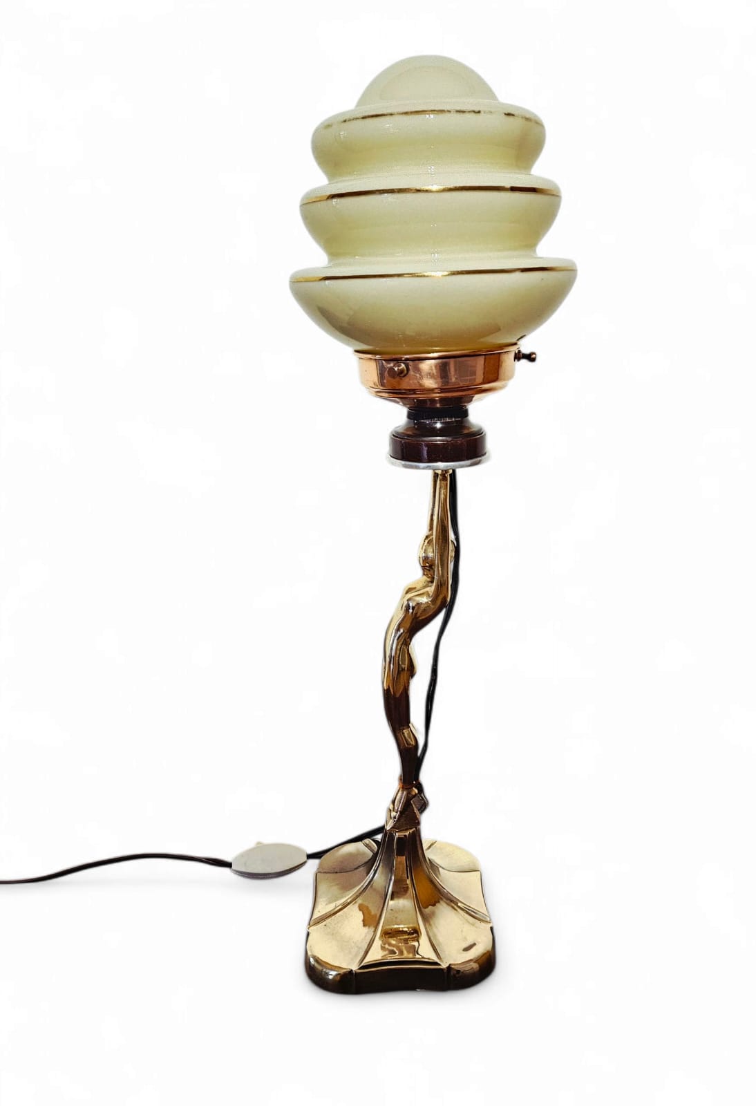 Art Deco 'Diane' copper and brass lamp with beehive shade circa 1930s