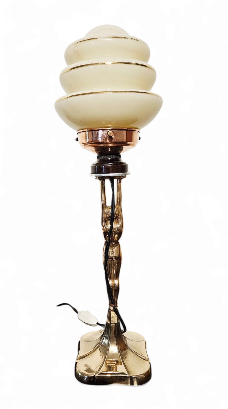 Art Deco 'Diane' copper and brass lamp with beehive shade circa 1930s