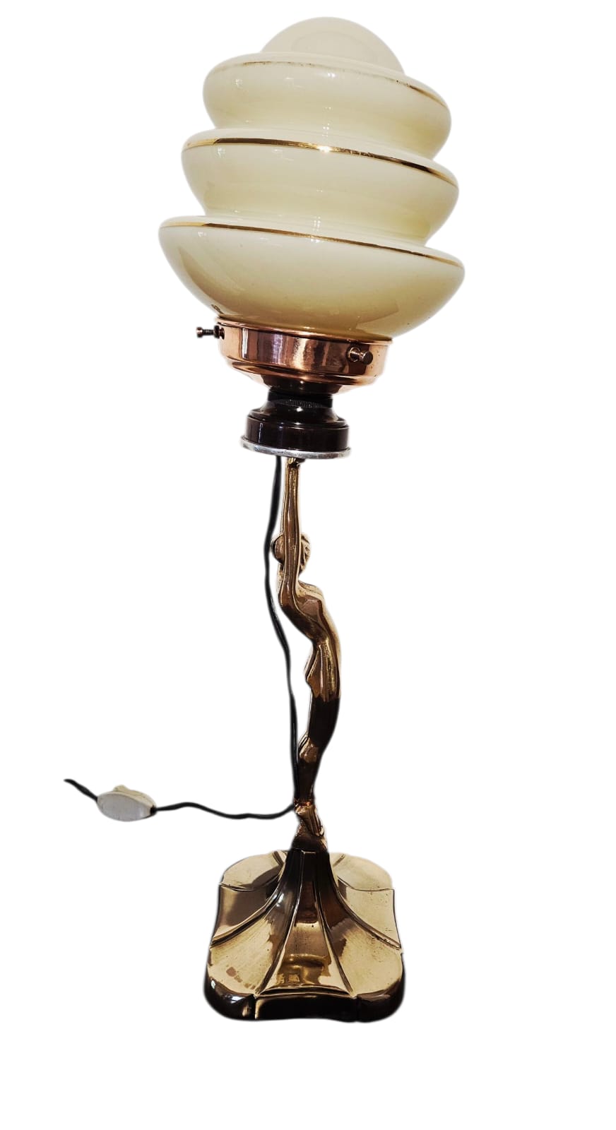 Art Deco 'Diane' copper and brass lamp with beehive shade circa 1930s