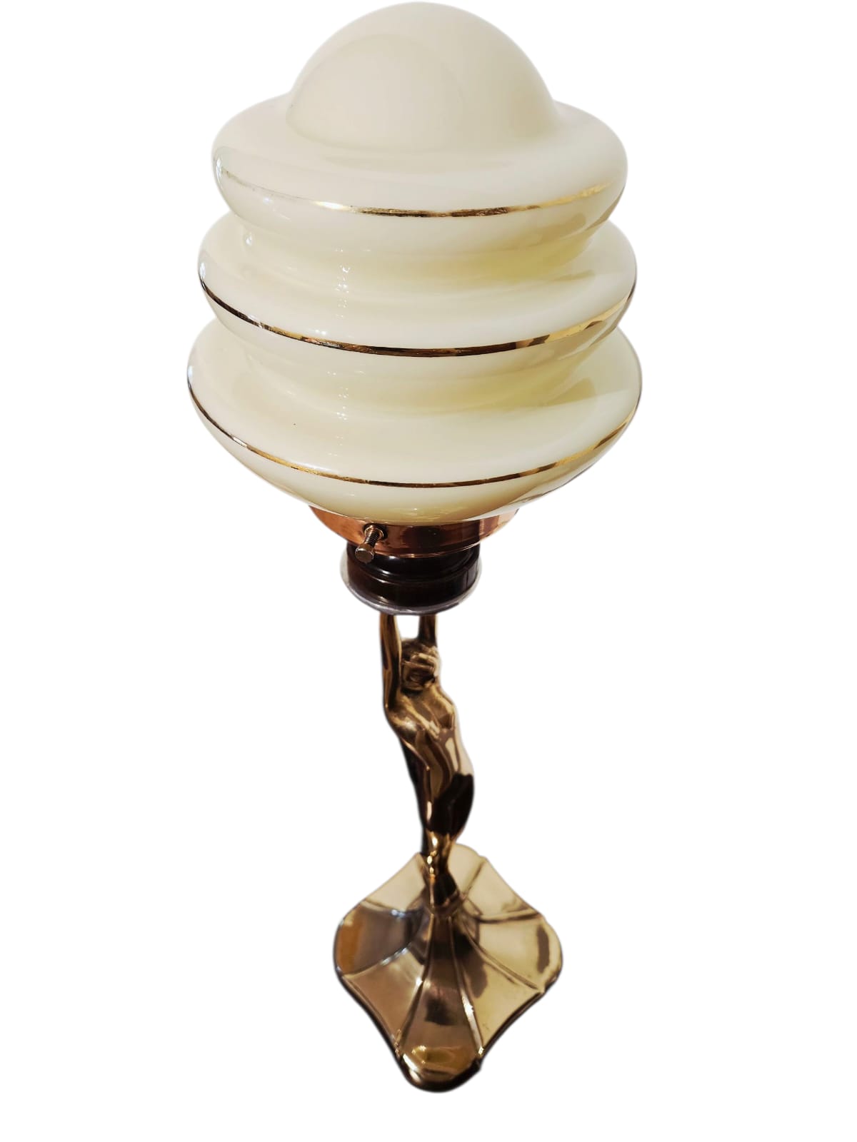 Art Deco 'Diane' copper and brass lamp with beehive shade circa 1930s