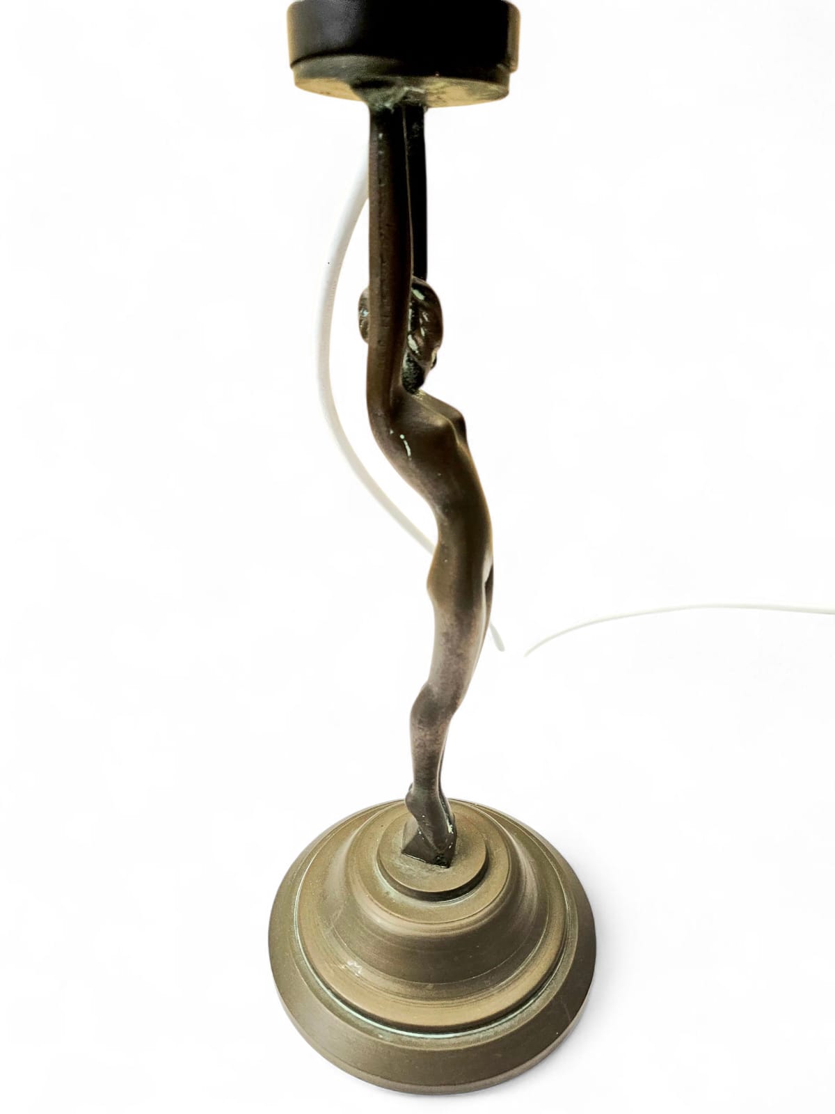 Art Deco 'Diane' bronze and brass lamp with stepped pink shade circa 1930s
