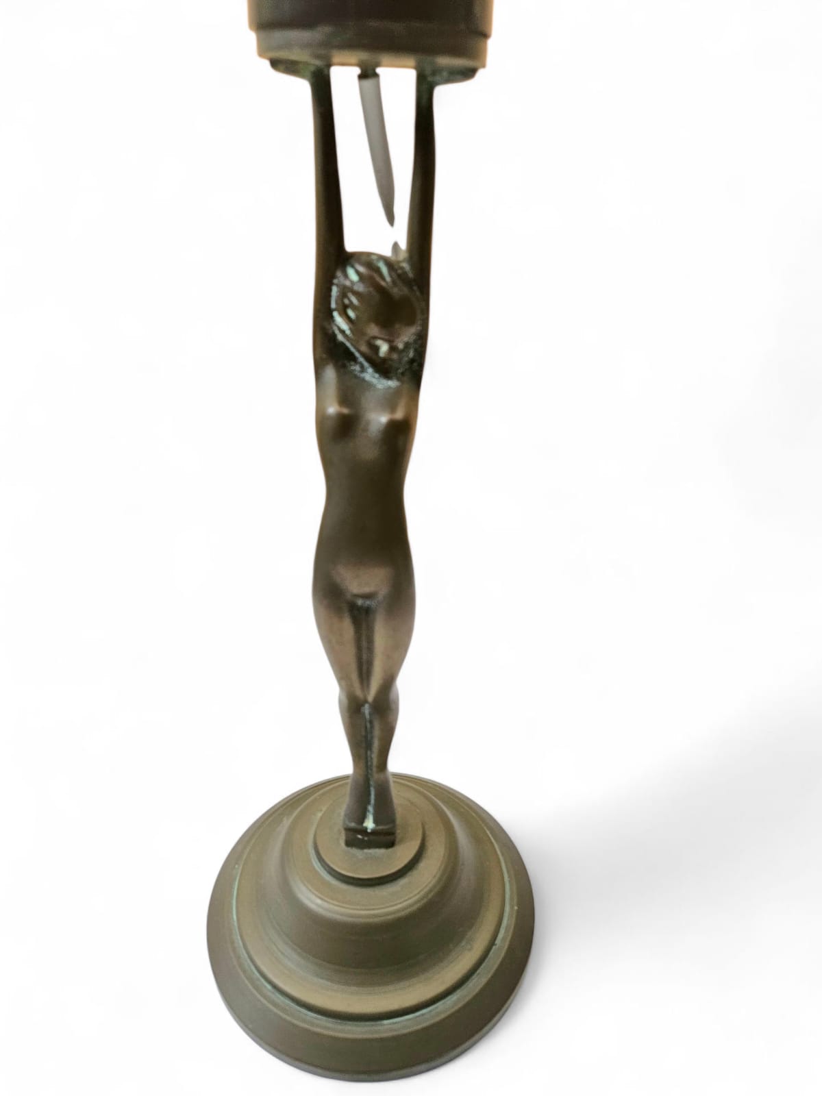 Art Deco 'Diane' bronze and brass lamp with stepped pink shade circa 1930s