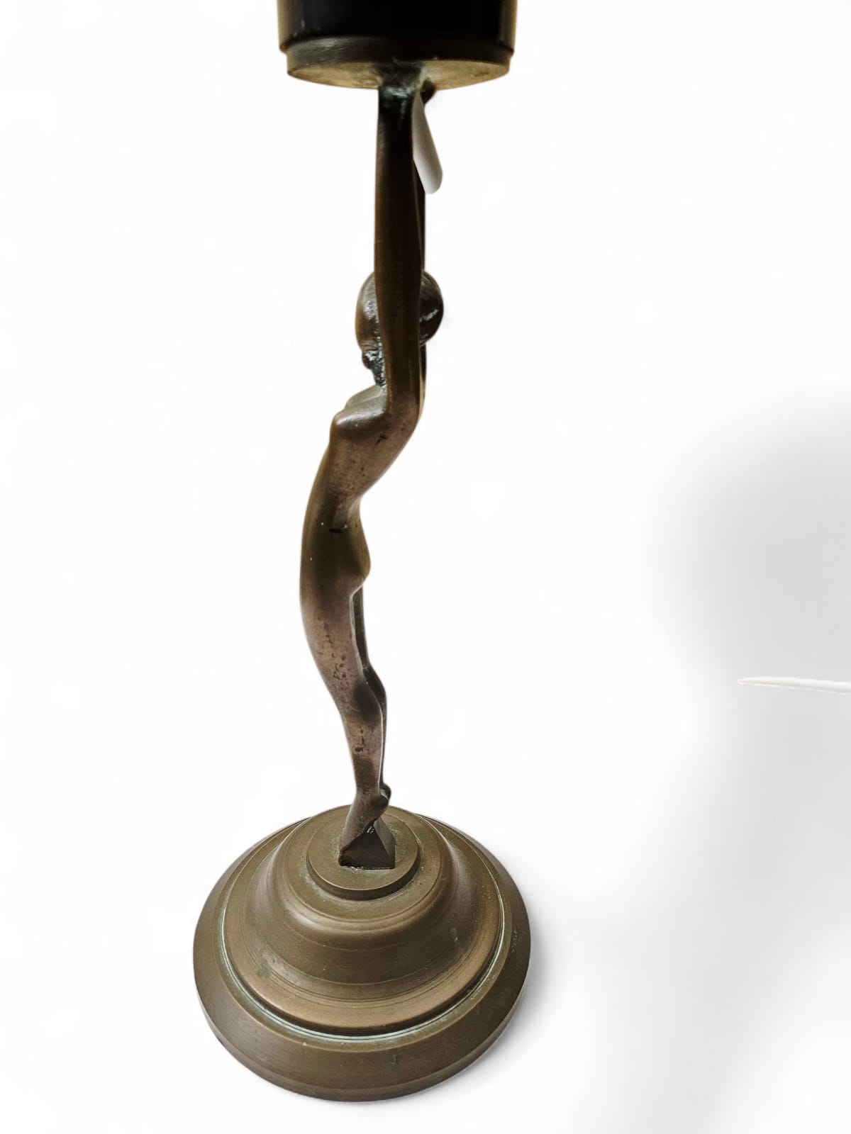 Art Deco 'Diane' bronze and brass lamp with stepped pink shade circa 1930s