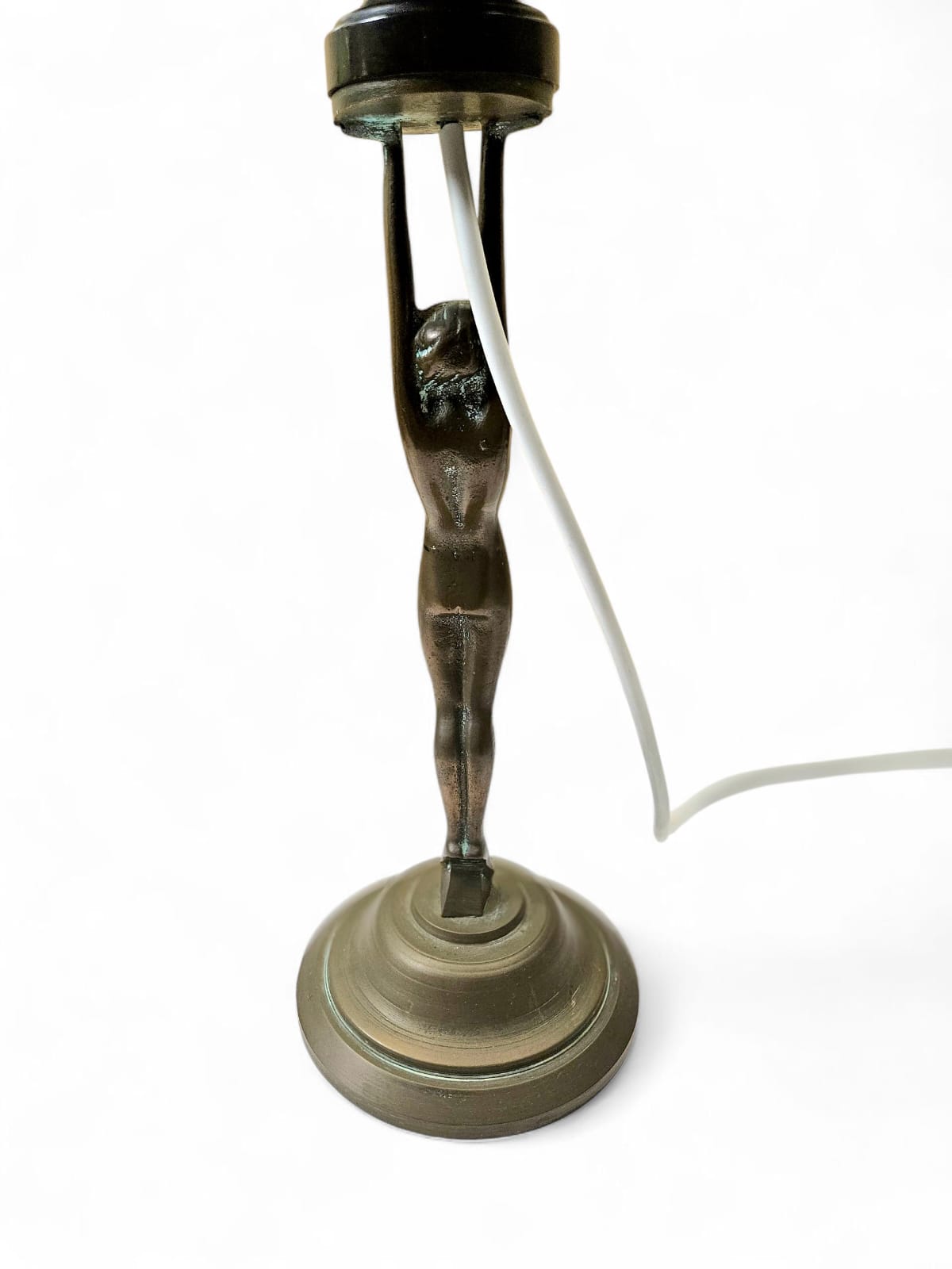 Art Deco 'Diane' bronze and brass lamp with stepped pink shade circa 1930s