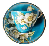 Vintage Aynsley Dogwood/Magnolia TRIO Teal Blue & Gold Rim Reg 8801